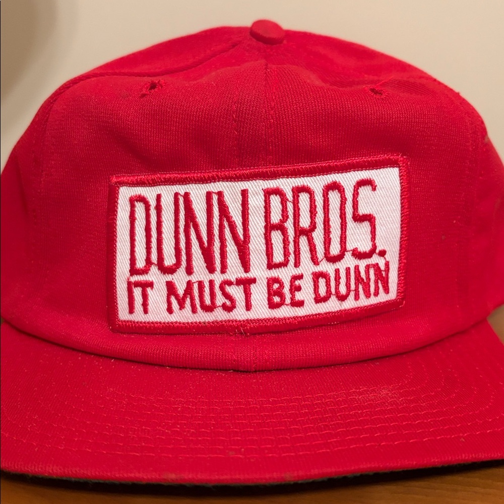 Vintage Dunn Bros logo bright red trucker hat It Must Be Dunn